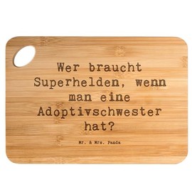 Mr. & Mrs. Panda Bambus - Schneidebrett Spruch Adoptivschwester Heldin - Geschenk, Familie, Liebe, Schneidbrett, Geheimnisse, Unterstützung,