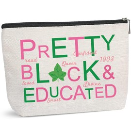 Aievlinkr - Bolsa de maquillaje de hermandad rosa y verde, color rosa y verde, negro griego regalo de hermandad de hermandad, parafernalia para hermana amiga, Aka regalos de hermandad, Beige, Aka -