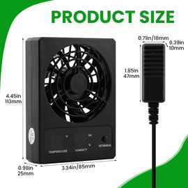 Reptile Ventilation Fan, LED Digital Thermometer and Humidity Gauge Dehumidifier for Pet Rearing Box Reptile Tank, with Humidity Sensor, for Humid Environments, Rainfo-Rest and Ecological Tanks