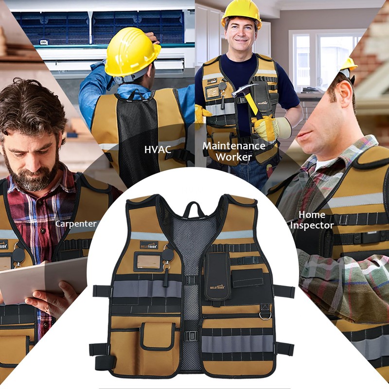 MELOTOUGH Tool Vest for Men Reflective Safety Tool Vest with