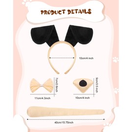 Puppy Dog Costume Set Puppy Ears Headband Puppy Bowtie Puppy Fake Nose Tail Animal Dog Costume Accessories for Carnival World Book Day Animal Cosplay Party (Black Yellow)