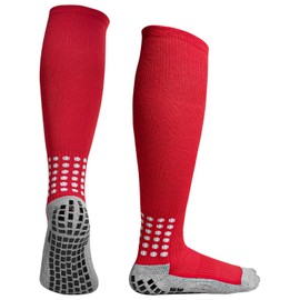 [Linkidea] Kids Soccer Grip Socks (2 Pairs) Anti-slip Soccer Socks for 6-11 Years Old Soccer Non-Slip Socks with Grip Pad for Callus Protection with Towel Cushion (Red), red, Free size