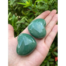 GAF TREASURES Green Aventurine Gemstone Hearts, Polished Green Aventurine Puffy Hearts, Green Aventurine Crystal Palm Stone, Green Aventurine Healing Crystal Hearts (1 Heart