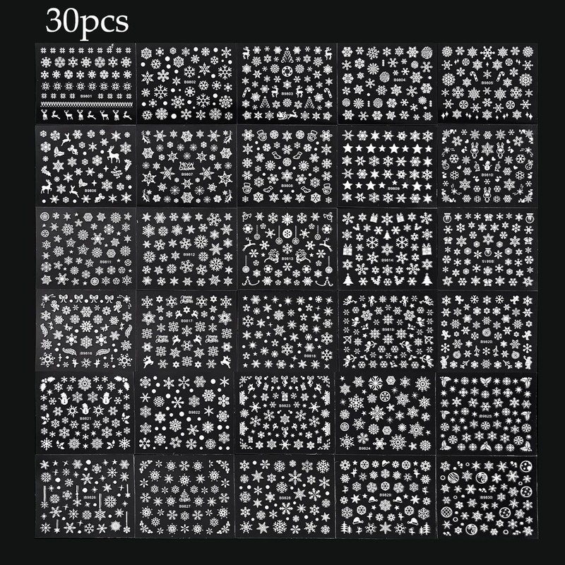 30Pcs Snowflake Nail Art Stickers Winter Christmas Nail Decals White