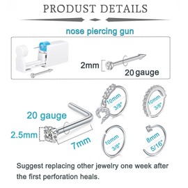 QWALIT Nose Ring Piercing Kit - Self Piercing at Home Kit with Disposable Nose Ring Gun