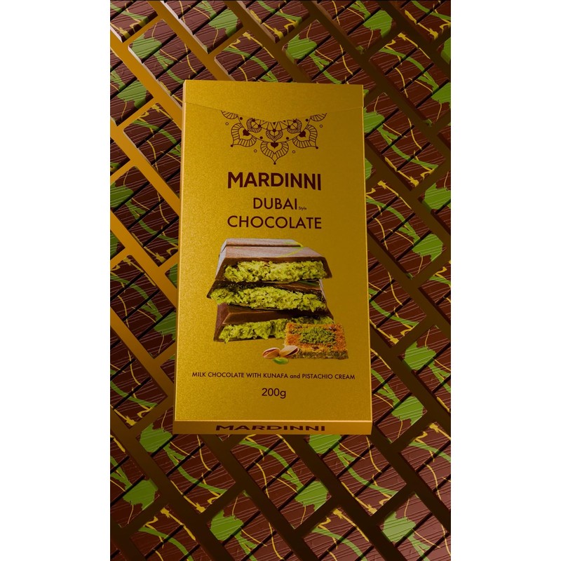 MARDINNI Dubai Style Milk Chocolate Bar, Kunafa and Pistachio Cream