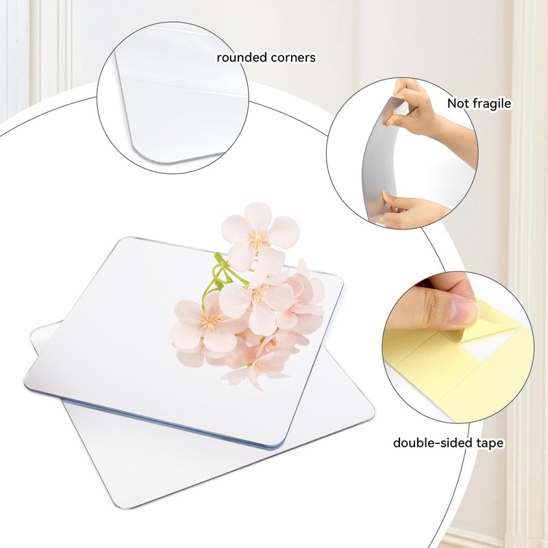 yuntop 2 Pack Self Adhesive Acrylic Mirror, 2MM Flexible Plastic