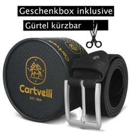 Cartvelli Vintage Men's Leather Belt 40 mm Made in Germany with Gift Box - Genuine Leather Belt Clasp Silver, black