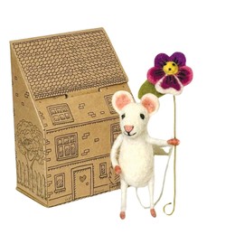 Sew Heart Felt l Hand Felted Mouse with Pansy l Organic Wool l Hand Made Home Decor l Natural Fibres l Fair Trade l Plush Novelty Animal Ornament