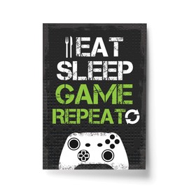 RED OCEAN Gaming Framed Prints Gaming Sign For Boys Bedroom Man Cave Games Room Sign (A4 Print Only - Eat Sleep Game Repeat Dark Grey XB)