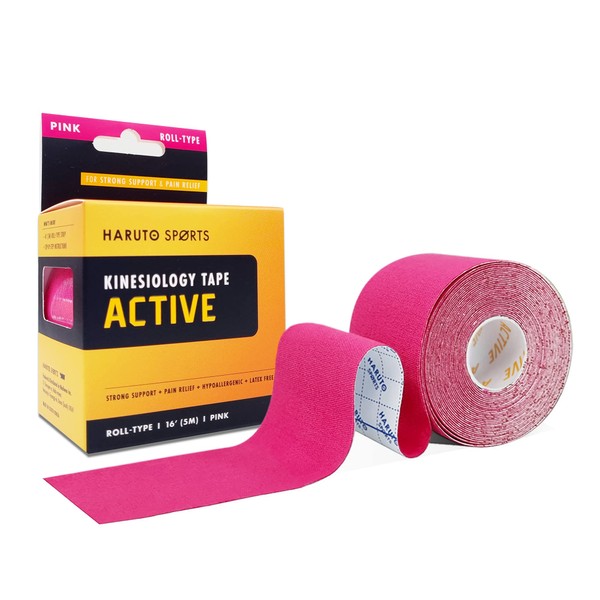 HARUTO Sports Kinesiology Tape Active Roll-Type (Pink), Latex Free Athletic Tape for Pain Relief Strong Support, Therapeutic Tape Physio for Athletic Sports Recovery