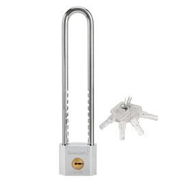 Long Chain Padlock - Door Lock - Small U-Shaped Lock - 2-Inch Solid Brass, Removable and Adjustable Length, Silver Lock Hook, Suitable for Gates, Cabinets, Safes, and Bicycles