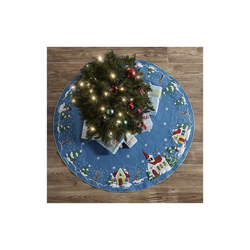 Plaid Felt Tree Skirt Xmas Villa, Cotton, Christmas Village, One