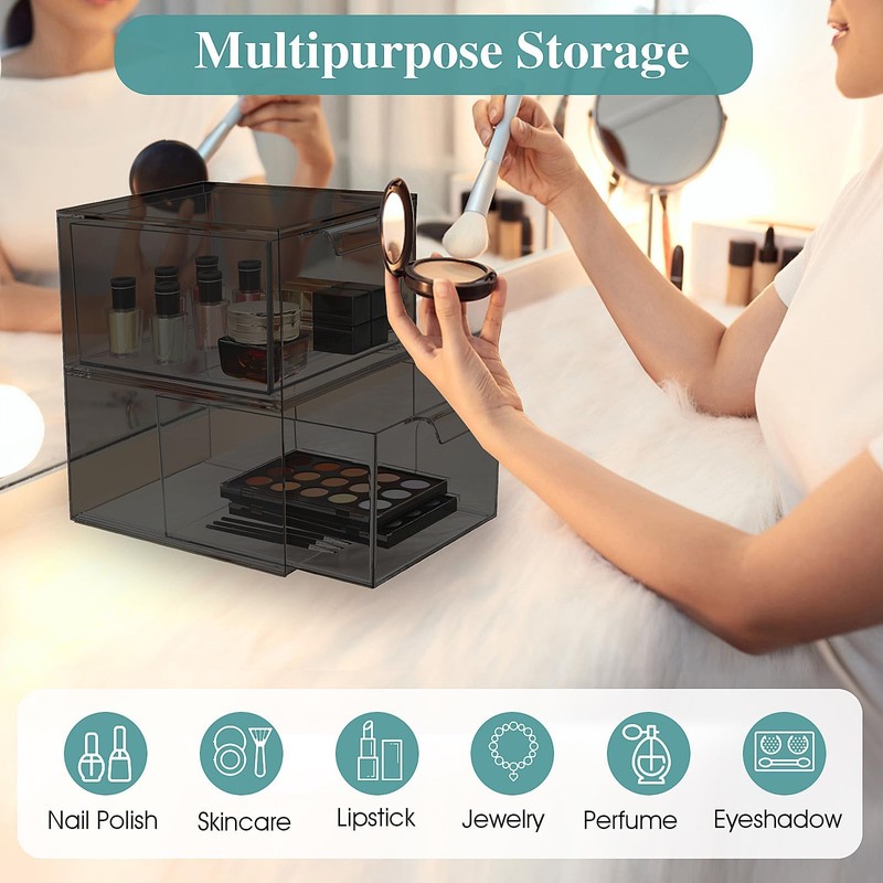 SpaceHacks 6 Pack Stackable Makeup Organizer and Storage, Acrylic Organizers，Clear