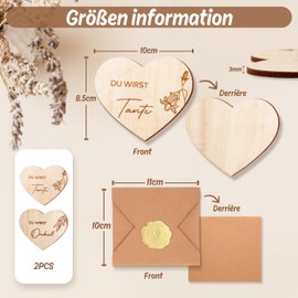 Du wirst Tante/Uncle, Pregnancy Announcement Aunt & Uncle, 2 Heart Wooden Discs, Surprise Envelopes for Pregnancy Announcement