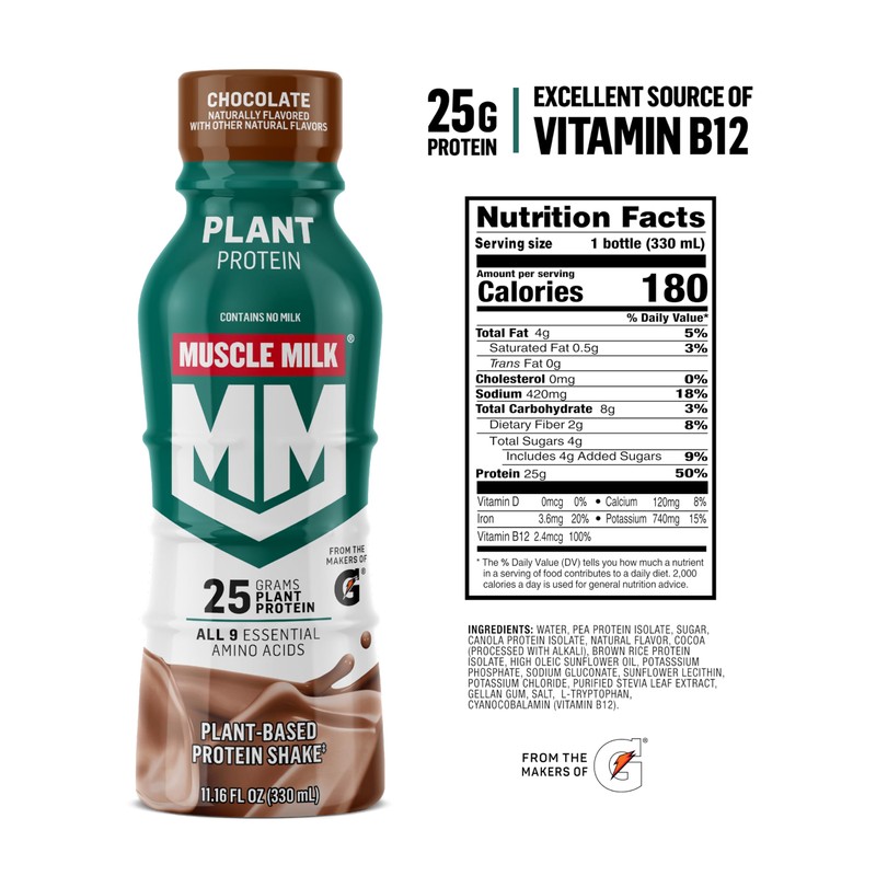 Muscle Milk Plant Based Protein Shake, Chocolate, 11.16 Fl Oz