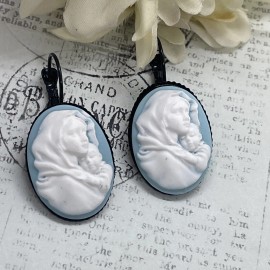 FANCY FOX BOUTIQUE Mary Jesus Church Wedding Setting Enamel Earrings Cameo Birthday Party Religious