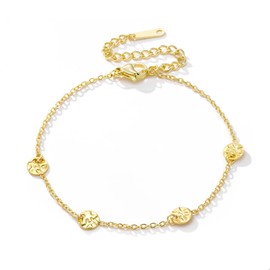 ASH'S CHOICE Women's 925 Sterling Silver Heart Bracelet, 14K Real Gold-Plated Adjustable Bracelets, Bracelet, Heart, Coin Disc Pendant, Charm Anklet, Friendship Bracelet, Chains, Women, Mum