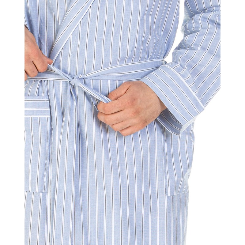 Haigman 100% Cotton Dressing Gown 7396 Light Blue Stripe Large
