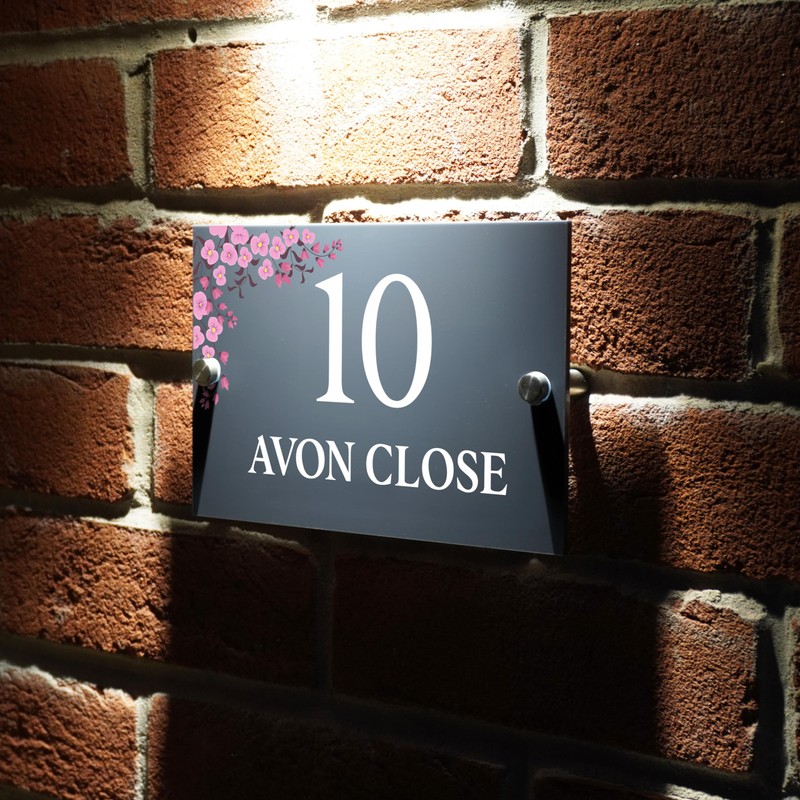 Badgemaster Floral Modern Anthracite House Number Sign Plaque Stainless Steel