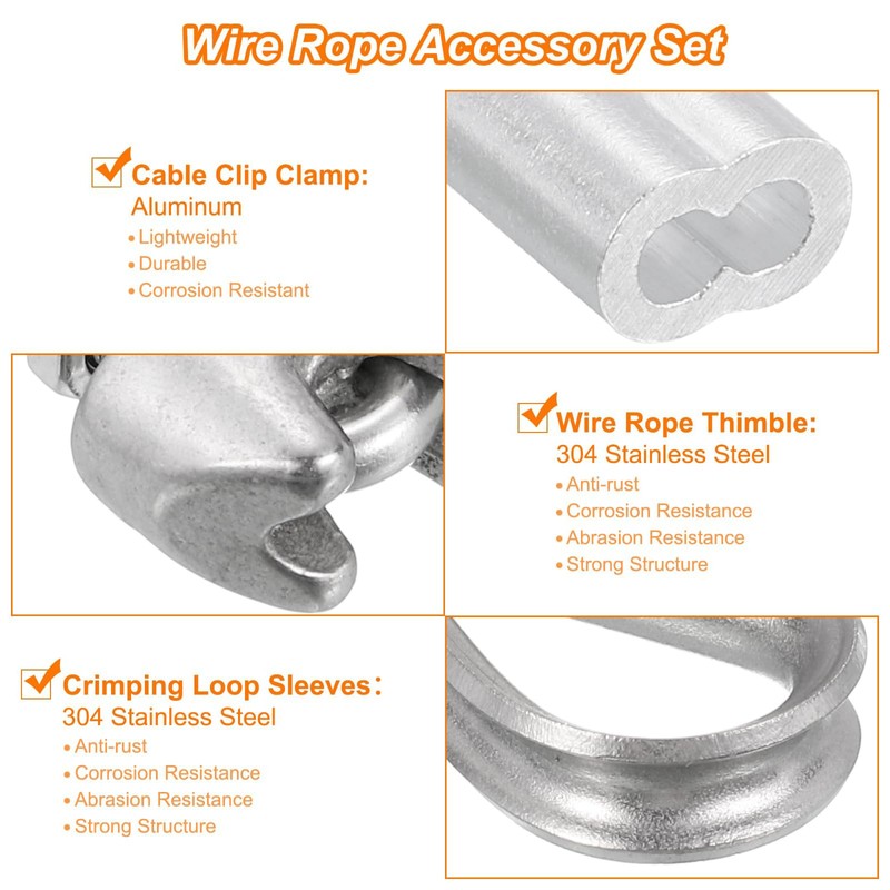 TOP-VIGOR M2 Wire Rope Accessory Set for 2mm Dia Wire