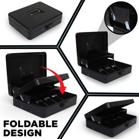 Darice Cash Box - Extra Large Money Safe for Cash- Foldable Money Box Organizer - Lock for Safety - Extra Compartment - Handle (9.5"x 11.75"x 3.5")