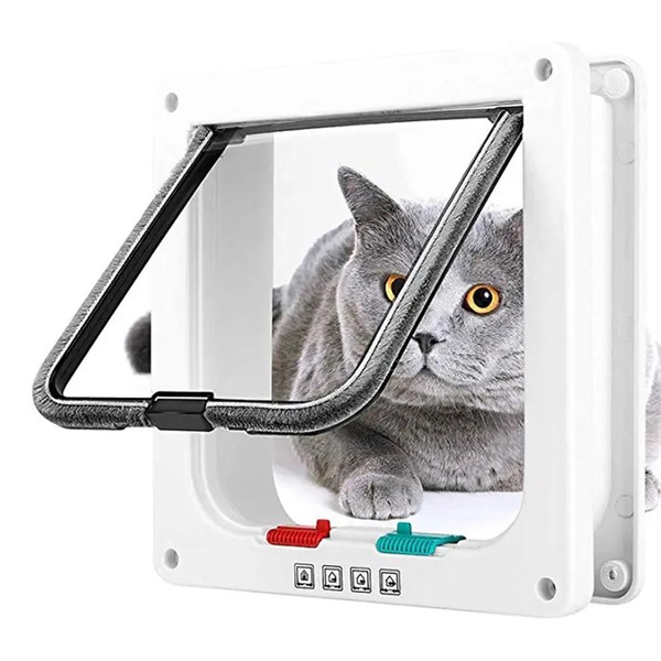 Vueinrg Cat Flap, 4 Way Locking Pet Flap, Dog Flap for Cats and Small Dogs Circumference <40cm