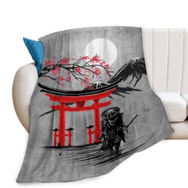 Japanese Samurai Blanket Armored Warrior Bushido Decor Inspirational Throw Blanket Gifts for Girls Boys Super Warm Soft Plush Lightweight Fleece Flannel Bed Blanket for Kids Adults Men Women 50"X40"