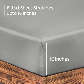 ROYALE LINENS 300 Thread Count 100% Long Staple Combed Cotton Fitted Sheet Queen - Super Soft Deep Pocket Bottom Sheet - Fitted Sheets Only - Elastic Sheets (Queen, Silver)