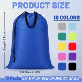Zhehao 10 Pack Extra Large Laundry Bags 10 Varied Colors Heavy Duty Bags 27" x 40" Travel Laundry Bag with Handles and Drawstring for Dirty Clothes College Dorm Apartment Dwellers Travel