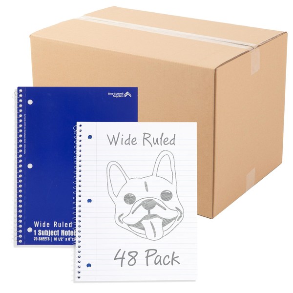 Blue Summit Blue Wide Ruled Spiral Notebooks Bulk, 1 Subject