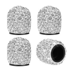 Bling Tire Valve Stem Caps 4 Pack Crystal Tire Caps Shinny Rhinestone for Women, Wheel Tire Valve, Car Accessories Universal for Cars, Trucks, SUV and Motorcycles-White