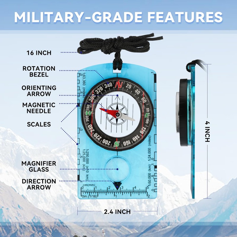 Hiking Survival Compass Set for Kids, Magnetic Navigation Gear, Backpacking