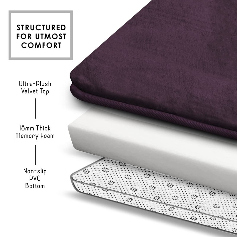 Clara Clark Bathroom Rugs, Velvet Memory Foam Bath Mat, Non-Slip,