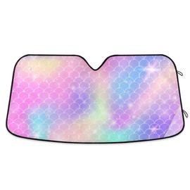 ZOEO Windshield Sun Shade Rainbow Galaxy Mermaid Scales Ram Front Window Block UV Shades Visor Reflective Retractable for Car SUV Trucks