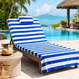 Quick-Dry Beach Chair Cover Towel for Loungers – Thick Microfiber Sunbed Towel with Side Pockets