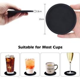 Silicone Coaster Set of 12 Pieces with Iron Bracket,Drinking Coasters, Cup Mat for Drinks,Live for Hot or Cold Drink Thickened, Non-Slip, Non-Stick, Deep Tray (Black)