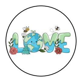 PartyMommy 30 EARTH DAY STICKERS ENVELOPE SEALS LABELS 1.5" ROUND LOVE PLANET