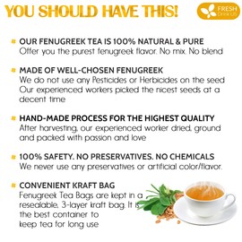 FreshDrinkUS, Premium 55 Fenugreek Tea Bags, 100% Natural & Pure from Fenugreek. Fenugreek Herbal Tea. Made with Natural Material Tea Bags. No Sugar, No Caffeine, No Gluten, Vegan.