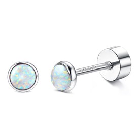 JeryWe G23 Titanium Opal Stud Earrings for Women Girls Implant Grade Opal Small Round Gift Jewellery Hypoallergenic Earrings for Sensitive Ears, Titanium