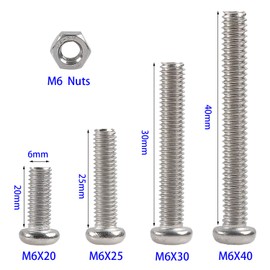 Rshuhx 80PCS M6 Bolts and Nuts Machine Screw and Nut 304 Stainless Steel Cross Pan Head Machine Round Head Screws Assortment Kit for Machine Furniture Toy Electronic Products Repair Fastener