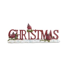 K&K Interiors 53917B 11.25 Inch Resin Red Glittered Christmas Tabletop Cutout with Cardinals