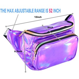Shiny Neon Fanny Bag for Women Rave Festival Hologram Bum Travel Waist Pack, Violet, Middle