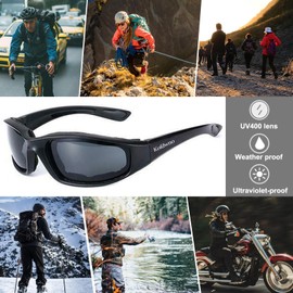 (3PCS) Driving Motorcycle Riding Glasses Foam Padded Motocross Eyeglass Waterproof UV Protection Anti-Wind Dustproof Goggles Eyewear Motorcycle Sunglasses for Outdoor Activities Sports(Smoke Lens)