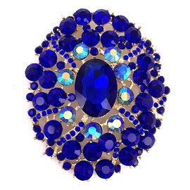 SELOVO Big Large Rhinestone Oval Glitter Brooch Pin Jewelry Accessory Gold Tone (Blue)