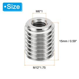 PATIKIL 10 Pcs M12*1.75 Male M6*1 Female Thread Adapter Sleeve Reducer Conversion Stainless Steel Fastener 15mm