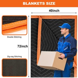 2 Pack Moving Blankets Large 40” x 72” Packing Blankets Professional Orange Black Furniture Shipping Blankets Home Wrapping Heavy Duty Packing Pads