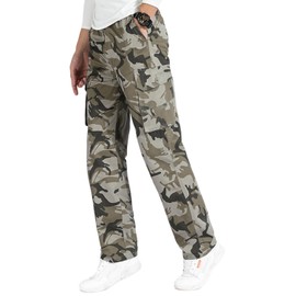 XNMAYA Sweatpant for Men Full Elastic Waist Pull-On Cargo Pants Lightweight Casual Trousers Workwear Khaki Camo L(US 30)