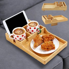 Wood Couch Tray Insert with 2 Cup Holders, Couch Table Between Cushion Seat