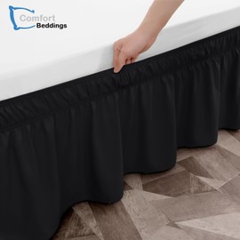Bed Skirt Queen Size Wrap Around Style by Comfort Beddings 100% Cotton Blend Fabric, Premium Tailored Fit 1pc Bedskirt Queen Size 12" Drop Length Black Solid